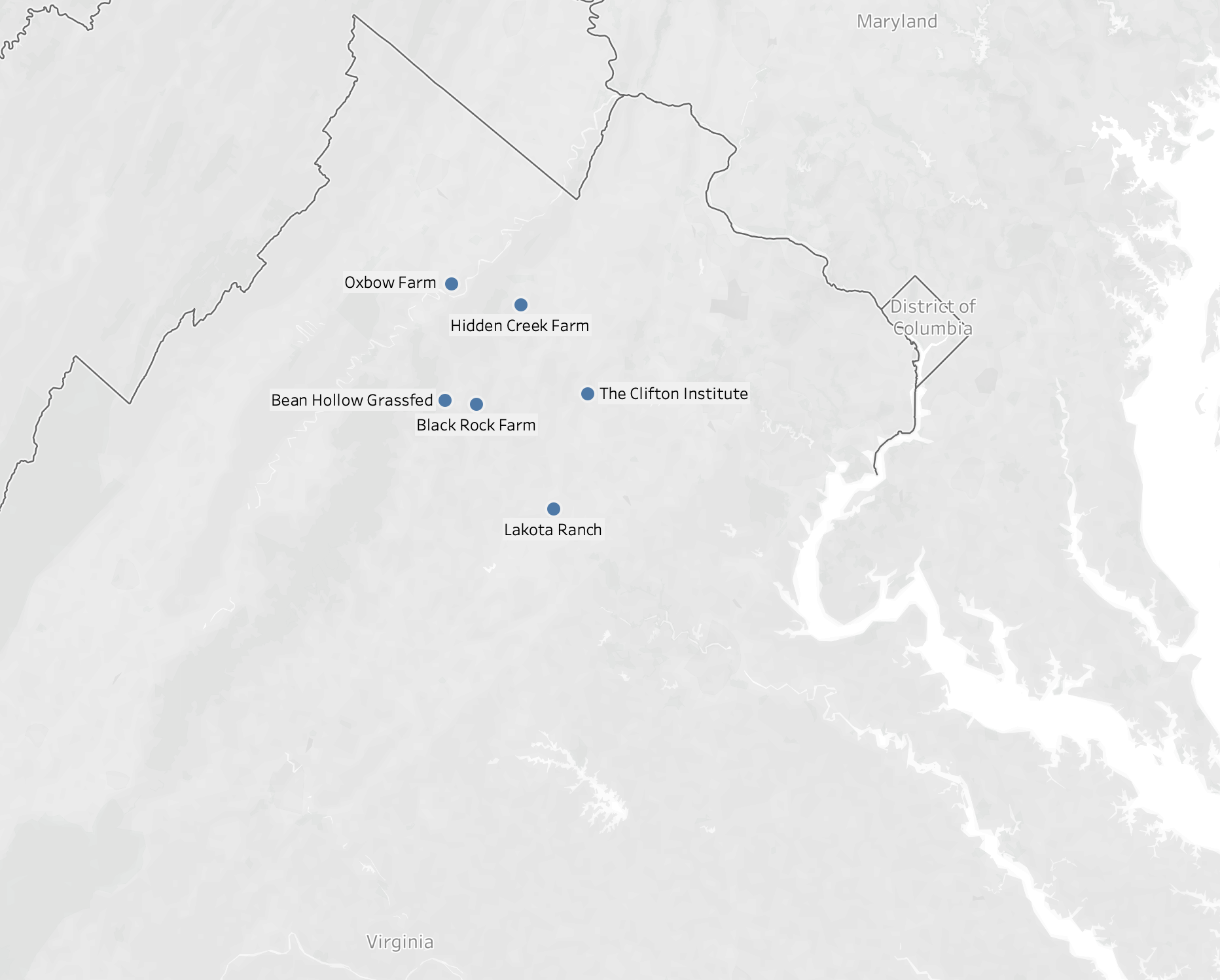 Map of northern Virginia showing on-farm study site locations